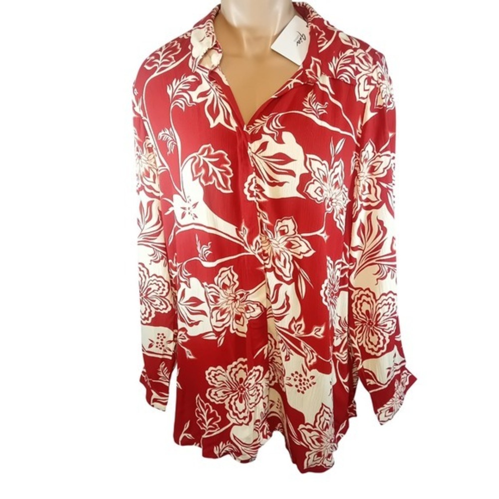 NWT Gia Curves Floral ButtonUp Lightweight Boho Top Size XS Fit PlusSize 0 12-14